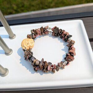 Pink and Black Rhodochrosite Cat Stone Bead Bracelet